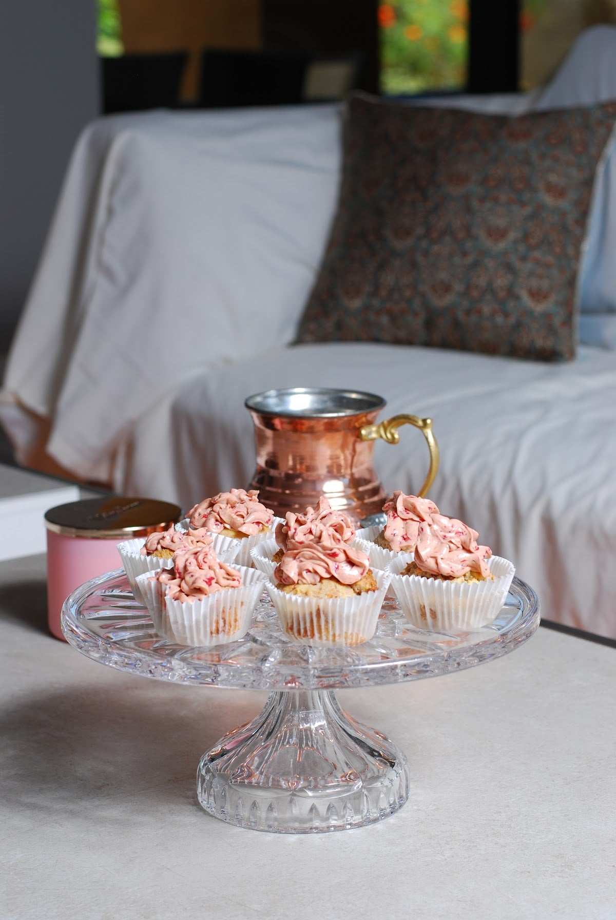 Gluten free no sugar added. Fresh Strawberry Muffins with Fresh Strawberry Keto Frosting